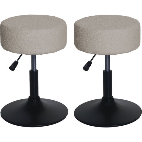 [NEUWERTIG] 2er-Set Hocker HHG-888, Sitzhocker Schminkhocker, höhenverstellbar drehbar Ø 37cm Stoff Bouclé 450g/m² MVG beige