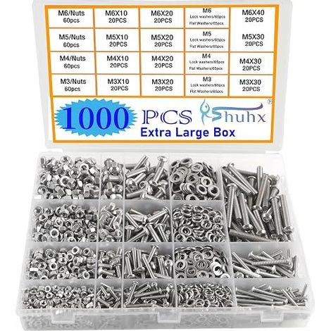 M3 M4 M5 M6 Screws Nuts Stainless Steel 304 Bolts Washers Cylindrical Six Sided Hollow Assortment Kit Workshop Garage Repair (1/5)
