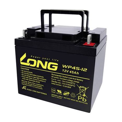 Long WP45-12 WP45-12 Batterie au plomb 12 V 45 Ah plomb (AGM) (l x H x P) 199 x 171 x 166 mm raccord à vis M6 certification VdS, auto-décharge rédu Y860072 (1/2)