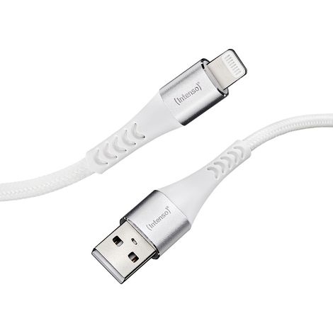 Intenso USB-Kabel USB 2.0 USB-A Stecker, Apple Lightning Stecker 1.50 m Weiß Stoff-Ummantelung 7902 (1/4)