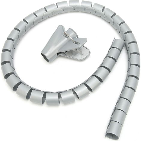 Gaine organiseuse de câbles en spirale, type ouvert avec clip, 10 mètres, gris, diamètre 8 mm.