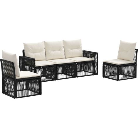Gartensofa-set 5 pcs Schwarz und Cremeweiß Poly-Rattan vidaXL