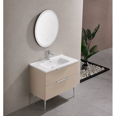 Meuble salle de bain KANO 120 cm sur pieds avec vasque céramique coloris beige vanille prémonté (1/5)