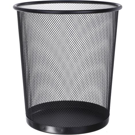 Corbeille à papier de bureau ronde en métal sans couvercle, poubelle de rangement en maille de fer pour la maison (noir - 23 x 26 cm - petite taille, 24 pièces/carton, comme illustré sur la figure)