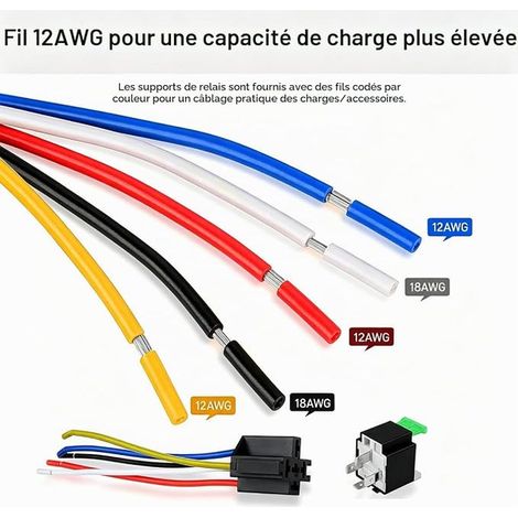 Relais de Commutation Fusible 12V, Faisceau de Câbles 12 AWG Diode Intégrée, Fusible à Lame ATO/ATC 30A, Relais Electriques Automobiles SPDT 5 Broches (1/2)
