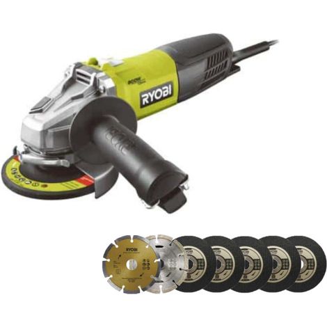 Pack RYOBI smerigliatrice angolare 800W 125mm - 7 dischi diamantati e dischi da taglio 125 mm