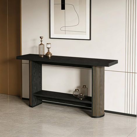 Mesa consola negra de madera con diseño moderno y formato estrecho (1/5)