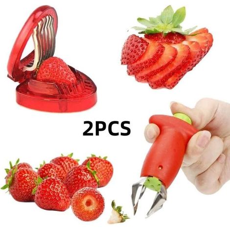Trancheur de Fraises - Non spécifié - 2pcs - Acier Inoxydable - Rouge - Facile à Nettoyer (1/4)