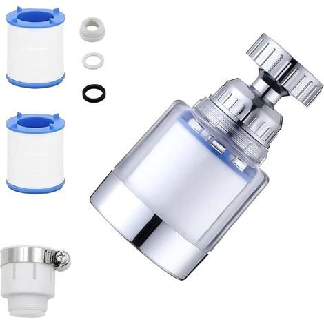 Filtre de montage de robinet avec 2 cartouches filtrantes et adaptateur de connecteur universel de robinet, filtre de robinet d'évier rotatif à 360 degrés, cartouche de robinet de filtration d' (1/4)