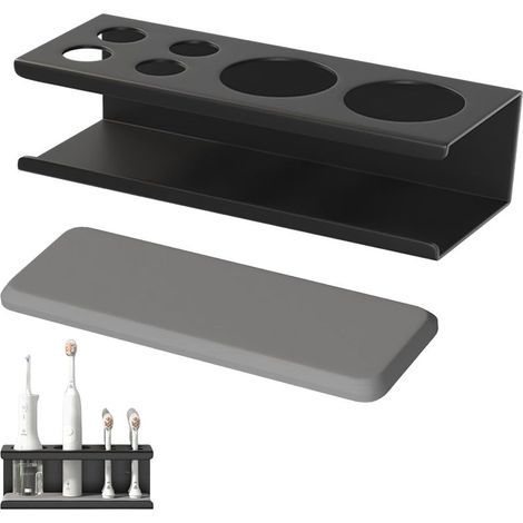 Porte Brosse à Dents Mural, Support Brosse a Dent Electrique, Toothbrush Holder sans Percage, Support Brossette Auto-Adhésif, Absorbe l'eau et Résiste à l'Humidité, Noir (1/5)