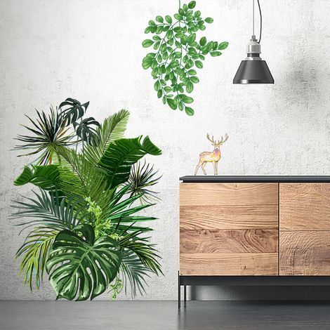 Adesivo murale verde fai da te con foglie di palma tropicale, impermeabile e rimovibile, ideale per porte, pareti della camera da letto, finestre e soggiorno. (1/5)
