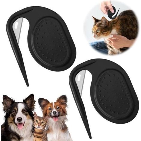 2 cortadores de nudos para gatos, 3 en 1, desenredador de nudos para mascotas 2024 para gatos de pelo largo, utilizado para eliminar el pelo y desenredar, negro (1/4)