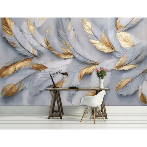 Fototapete Federn Glamour Gold, für Wohnzimmer und Schlafzimmer, 150 x 105 cm – Komplettset inkl. Kleister & Anleitung (1/5)