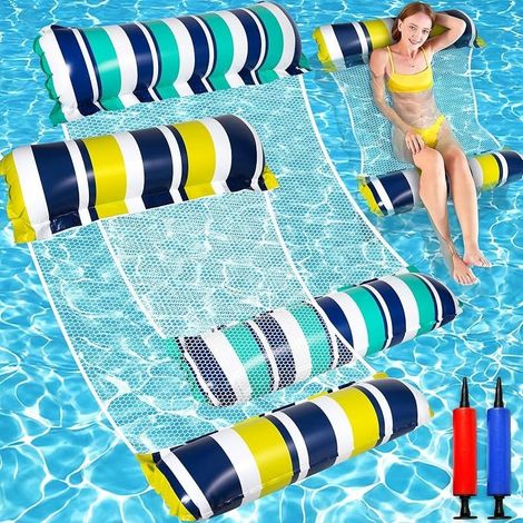 Lot de 2 Matelas gonflables pour Piscine, Flottantes Hamac Jouet pour Adulte, 4 en 1 Accessoires de Piscine gonflables, Hamac pour Piscine, avec 2 Pompe à Air Manuelle, pour Plage Partie etc (1/4)