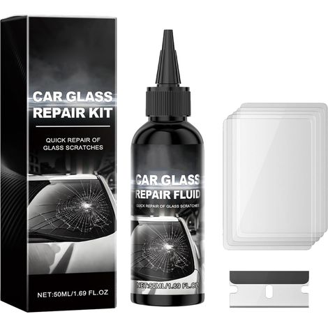 Kit Réparation Verre,Outil Réparation Pare-Brise,Reparation Fissure Verre pour Fissures,Liquide de Réparation de Verre de Voiture,Efface Rayure Pare Brise pour Fissures,50ML