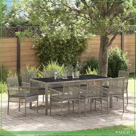 Ensemble de salle à manger pour jardin - 7291712451348 - Poly rotin gris - 8 places - Plateau verre trempé (1/5)
