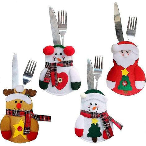 Intvn Lot de 4 pochettes à couverts de Noël, sac à couverts, porte-couverts Christmasde00 2025 (1/5)
