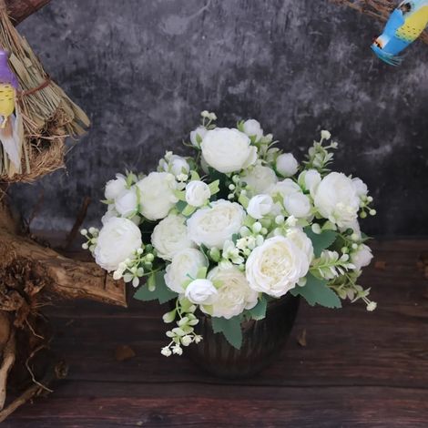 [Fleurs Artificielles] [Peonies Fausses] Romantiques et Vivides - 2 Bouquets de Peonies Artificielles Blanc, 6cm Diamètre, 30cm Long, Soie, Décor Home (1/5)