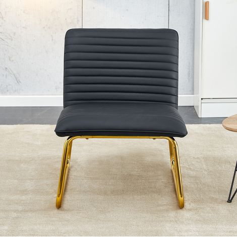 Silla 62 x 49,7 x 76,2 cm de polipiel negra y metal dorado sin reposabrazos – MEUBLIV (1/5)