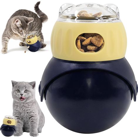 1 Distributeur Croquette Chat, Culbuto Interactif Sortie Réglable, Jouet Anti Ennui Slow Feeder Pour Chat Intérieur