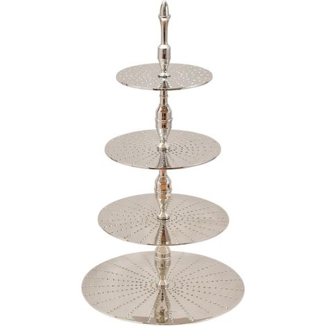 Présentoir à Gâteaux 4 Étages Serviteur Muet en Métal Argenté et Doré H73 cm - PANGIVO (1/3)