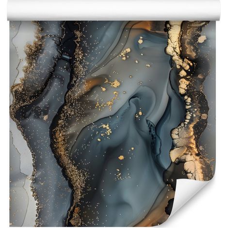 Carta da parati effetto inchiostro marrone, grigio e turchese per soggiorno e camera da letto 50x1000 cm (1/5)