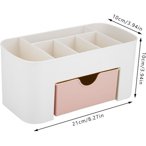 Organiseur de bureau multifonctionnel avec tiroir, porte-papeterie, boîte de rangement pour maquillage, rose (1/5)