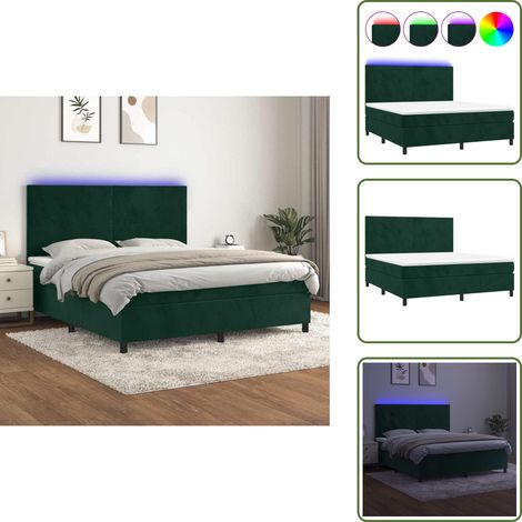 The Living Store Sommier à lattes de lit avec matelas LED Vert foncé 160x200 cm - Lit Plateforme - Lit Design - Lit Velours - Lit Avec Led - Tête De Lit Ajustable