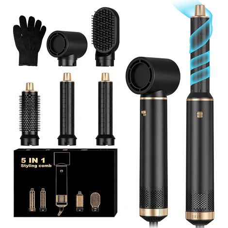 Hairstyler Air Styler 5 en 1,1000w Sèche Cheveux Ionique, Hair Styler,Température Vitesse du vent Réglable,Brosse Soufflante avec 30mm Boucleur,pour Cheveux Secs, Lissés, Bouclés (1/5)