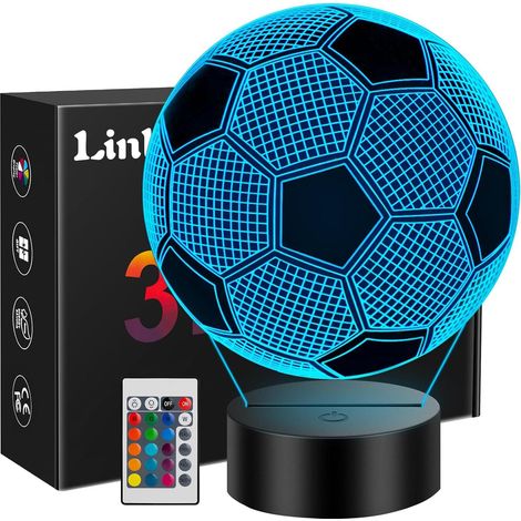 Cadeau de football pour enfants de 8 à 10 ans : veilleuse LED 3D avec télécommande, décoration idéale pour un anniversaire ou Noël sur le thème du football