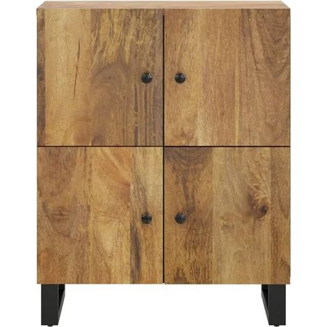 Buffet de Cuisine 4 Portes en Bois de Manguier Massif, Meuble Rangement Compact 60x33x75 cm pour Salon ou Entrée (1/5)