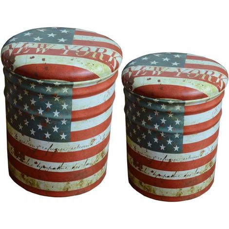 Pouf contenitori da interno con seduta in PVC imbottito e decorazione bandiera USA - Red