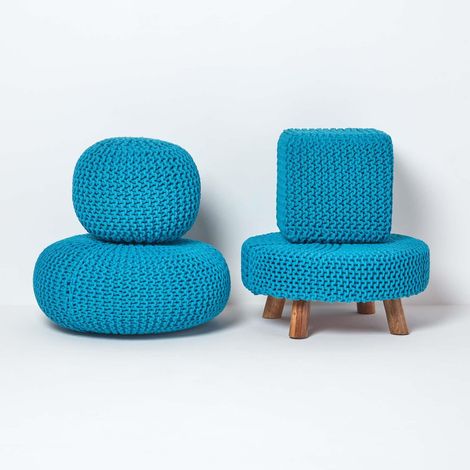 Blue dressing table stool
