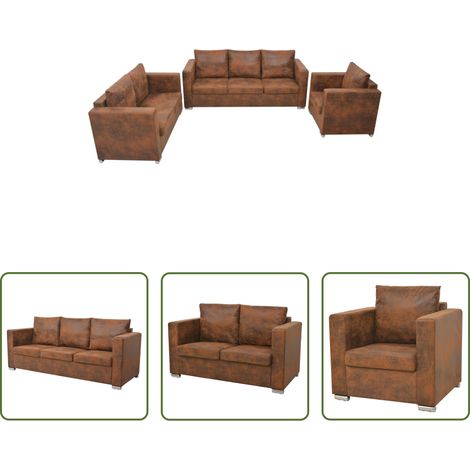 vidaXL Ensemble de canapés 3 pcs cuir daim synthétique (1/5)