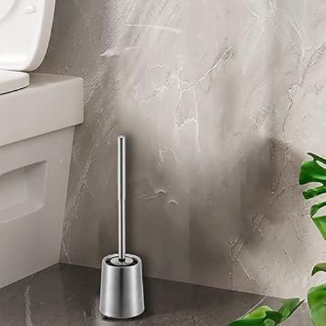Toilettenbürste mit Halter, Toilettenbürste aus gebürstetem Edelstahl 304, Toilettenbürste und Halter, Badezimmer-Toilettenbürste, silber. (1/5)