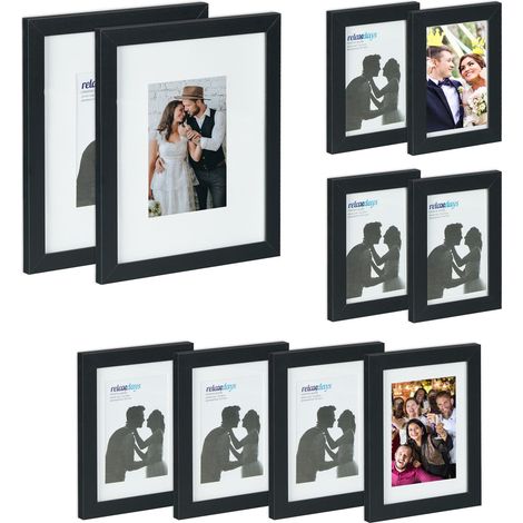 Set di 10 cornici portafoto decorative per pareti o tavoli 28 x 23 cm finitura semplice in MDF nero 130013262