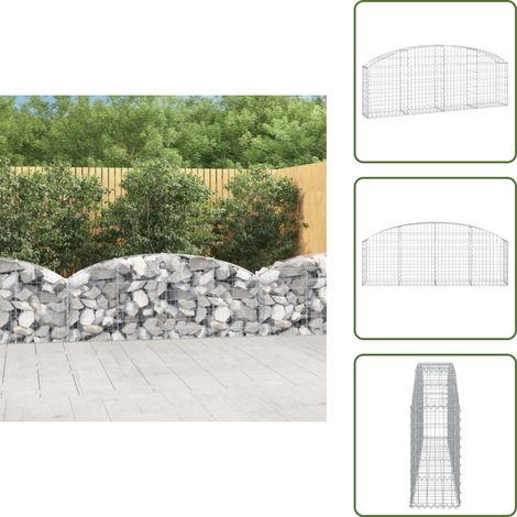 Gabione mit Hochbogen 200x30x60/80 cm Verzinktes Eisen - Gabionenkorb - Gabionenwand - Gartendekoration - Eisen - Silberner Korb (1/5)
