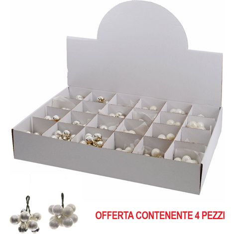 OFFERTA 4 GRAPPOLI 2CM ARGENTO BIANCO DECORAZIONE NATALIZIA