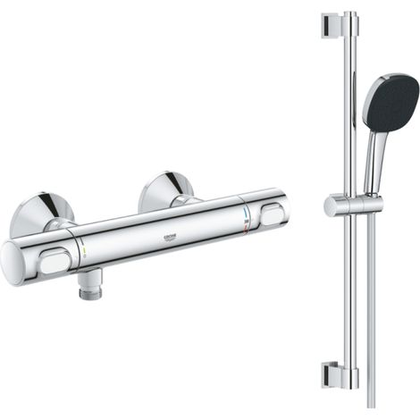Grohe – Mitigeur douche thermostatique – Tête à clapet 90° – Cartouche thermostatique – Montage mural – Ensemble de douche 2 jets – Flexible 1750 mm
