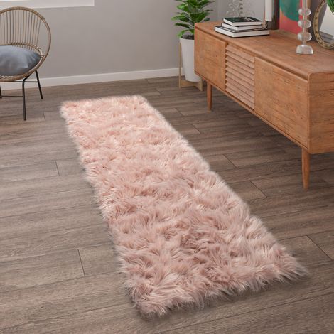 Paco Home Tappeto Salotto Pelliccia Finta Imitazione Pelo Lungo Cuscino Cuore Rotondo 80x150 cm, Rosa (1/4)