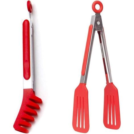 Pince de cuisine - Professionnelle - 9 pouces - Acier inoxydable - Silicone - Rouge (1/4)