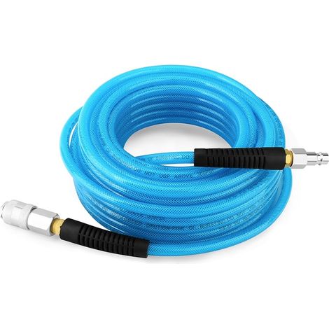 1/4" x 15m Tuyau d'air en polyuréthane renforcé, Pression de service maximale 1MPA, Composé de laiton et de tuyau PU bleu, Facile à installer (1/5)