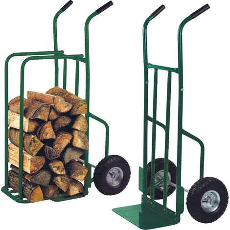 Toolland Brennholzwagen für Kaminholz, grüner Holzwagen mit Luftreifen, Stahlrahmen, max. 250 kg Tragkraft, 3 Positionen, Softgrip-Griffe, ideal zum Transportieren und Stapeln von Holz (1/5)
