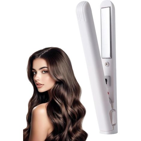Mini lisseur et boucleur 2 en 1 sans fil – Plaques en céramique avec interface USB et chauffage rapide – Appareil de coiffage compact et portable pour tous types de cheveux – Blanc (1/5)