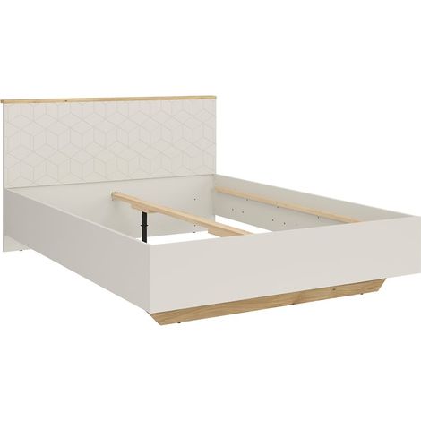 Lit double 160x200 avec 2 chevets à LED+USB , coloris Chêne mauvella/Beige - Longueur 310,5 x Profondeur 167 x Hauteur 110/42,5 cm (1/4)