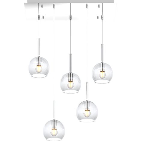 SOSP. CROMO RETTANGOLARE 5 LUCI VETRI TUTTI PICCOLO TRASPARENTE 1155CR-S5 RP-TR