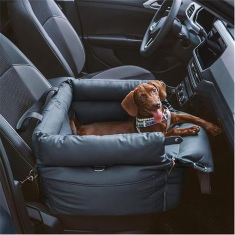 Siège auto pour chiens de petite et moyenne taille, panier de voyage imperméable en cuir souple avec harnais et attache, et sac de transport. (1/3)