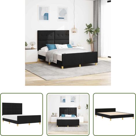 vidaXL Stoffbett - Bettgestell mit Kopfteil Schwarz 140 x 200 cm Stoff (1/5)