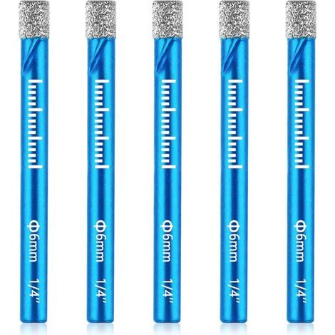 foret carrelage, 5PCS 6mm Forets Diamant brasé sous vide Forets Carrelage Brasés, Scies Cloches Forage Rapide pour Céramique, Granit, Verre, Porcelaine, Carrelage (1/5)