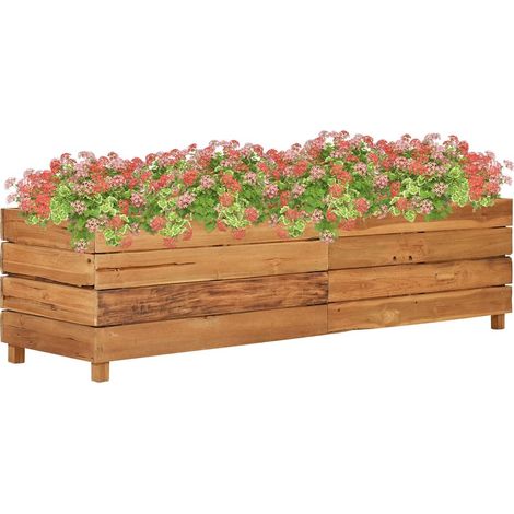 vidaXL Arriate elevado madera de teca reciclada y acero 150x40x38 cm (1/5)